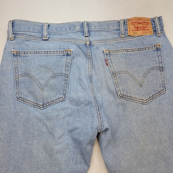 Levis 505 Jeans Mens 38x30 Blue Regular Straight Light Wash Mid Rise Y2K Denim - Picture 4 of 12